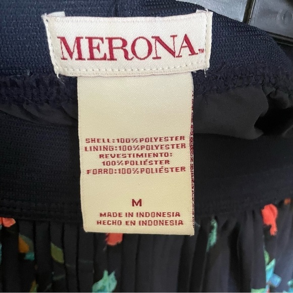Merona floral Navy pleated skirt size M midi pull on spring summer modest chic - Picture 7 of 10